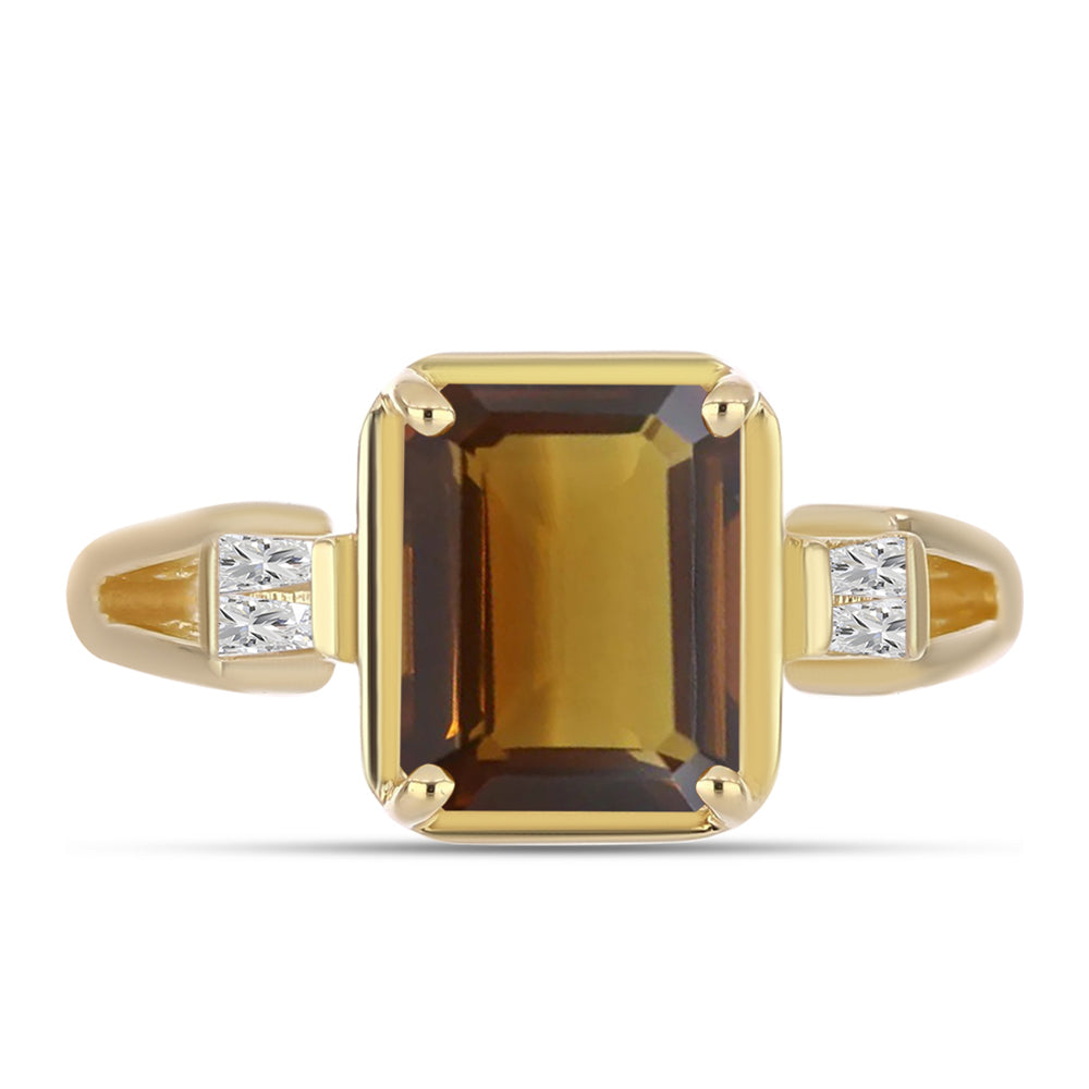 Pierścionek srebrny pozłacany z koniakowym kwarcem i białym cyrkonem 1 