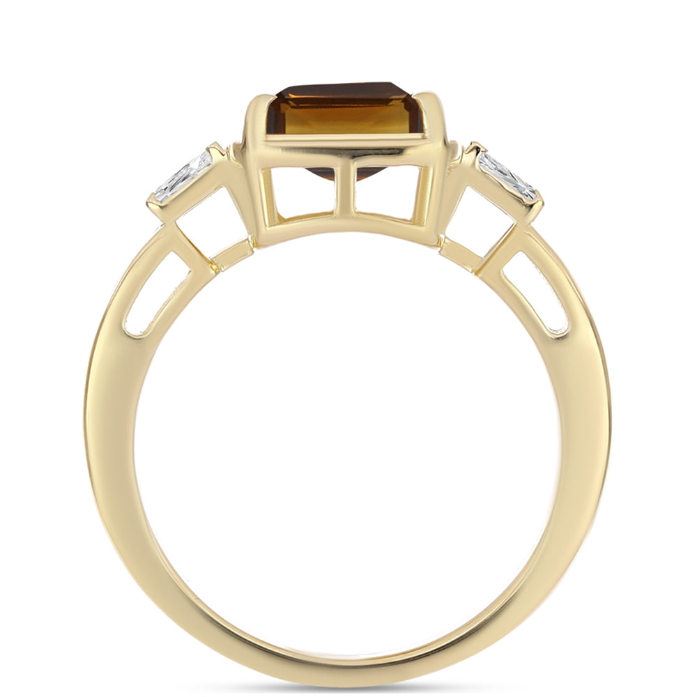 Pierścionek srebrny pozłacany z koniakowym kwarcem i białym cyrkonem