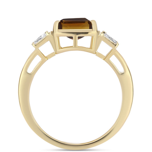 Pierścionek srebrny pozłacany z koniakowym kwarcem i białym cyrkonem