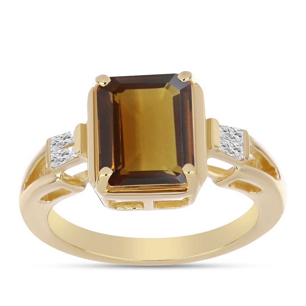 Pierścionek srebrny pozłacany z koniakowym kwarcem i białym cyrkonem 3 