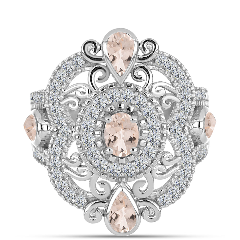 Pierścionek ze srebra próby 925 z morganitem i białym topazem 1 