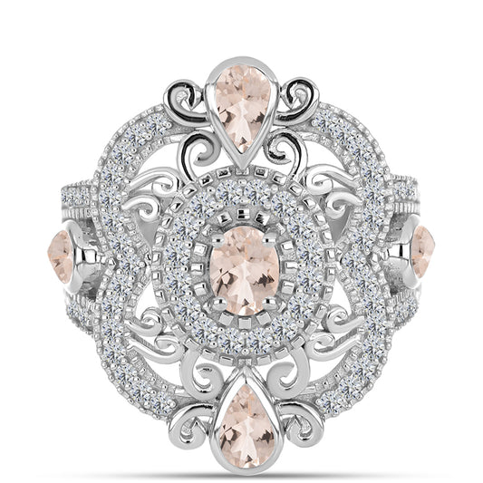 Pierścionek ze srebra próby 925 z morganitem i białym topazem