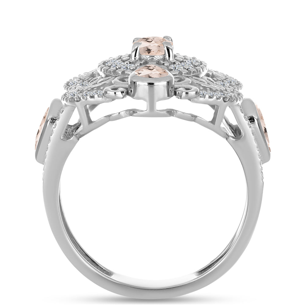 Pierścionek ze srebra próby 925 z morganitem i białym topazem 2 