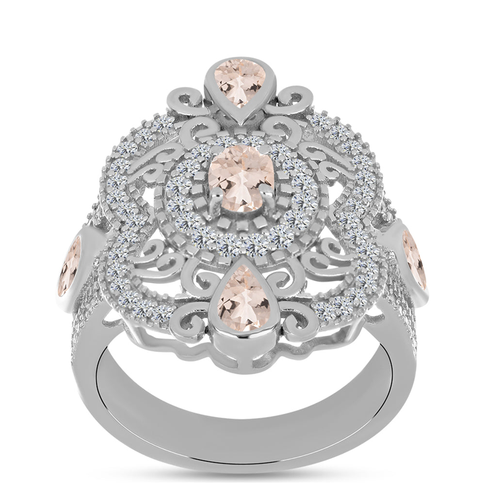 Pierścionek ze srebra próby 925 z morganitem i białym topazem