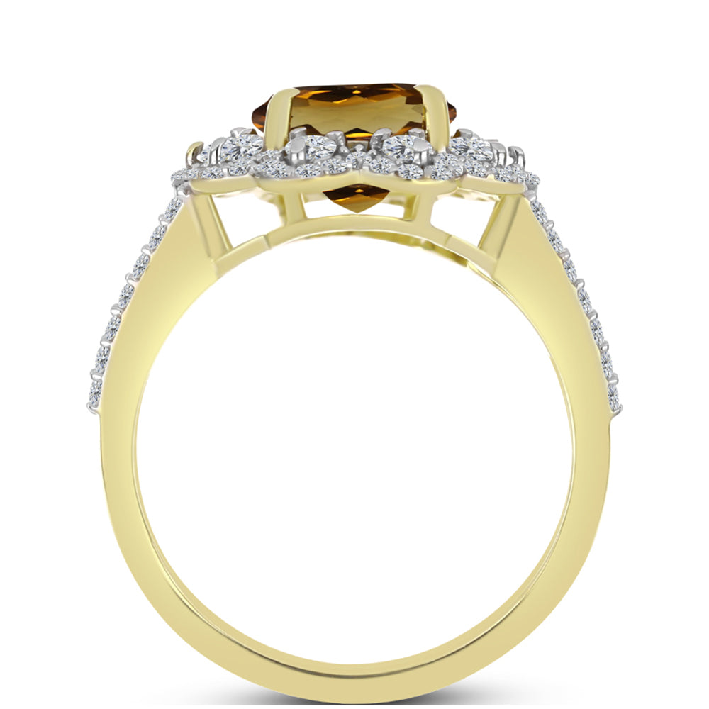 Pierścionek srebrny pozłacany z koniakowym kwarcem i białym topazem