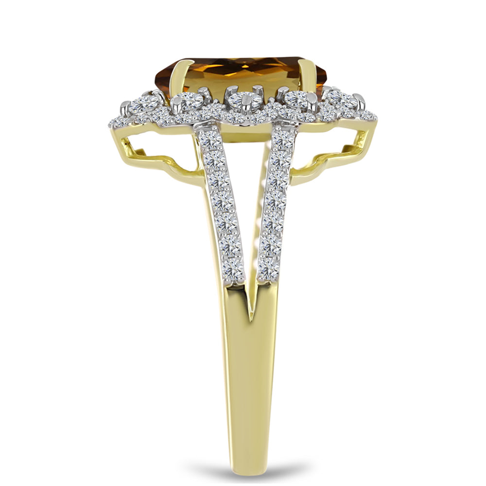 Pierścionek srebrny pozłacany z koniakowym kwarcem i białym topazem 4 