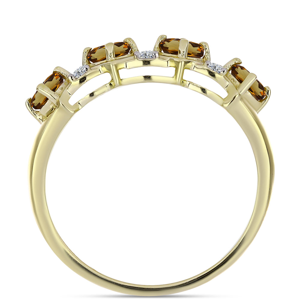 Pierścionek srebrny pozłacany z koniakowym kwarcem i białym topazem 3 