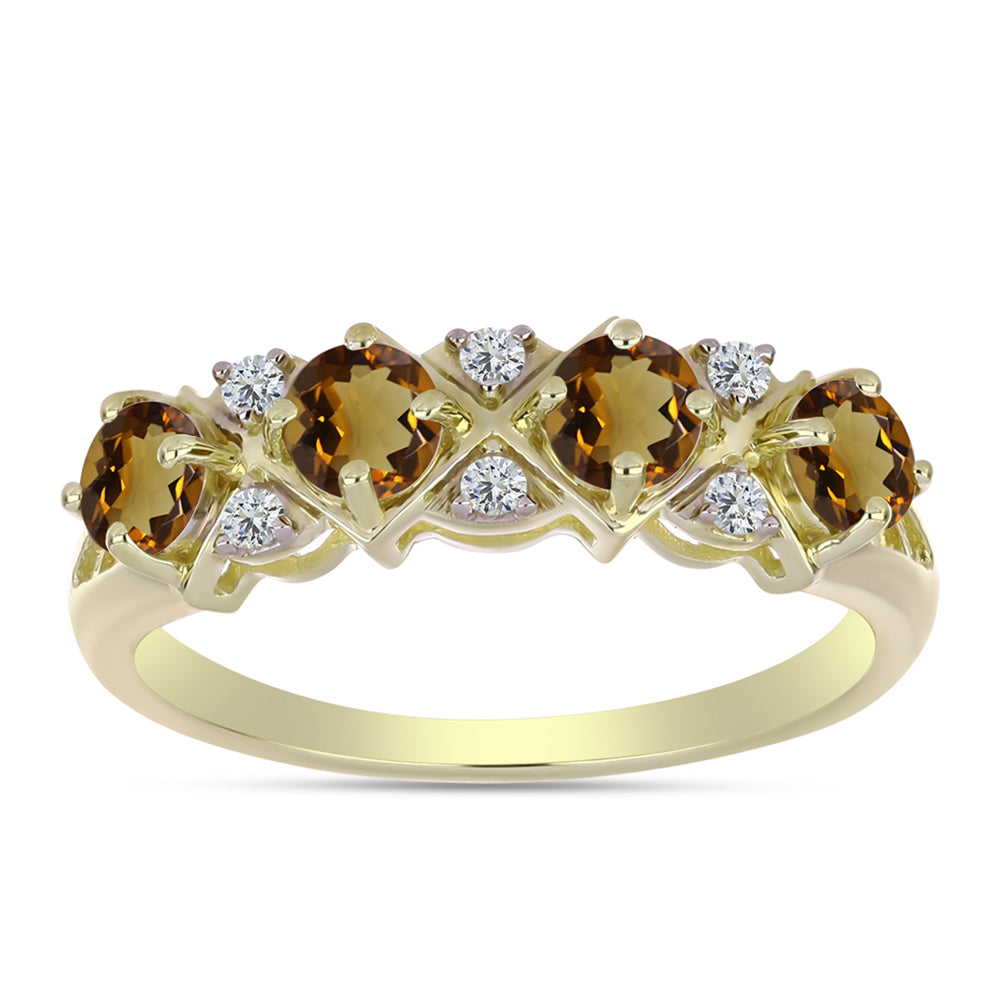 Pierścionek srebrny pozłacany z koniakowym kwarcem i białym topazem 1 