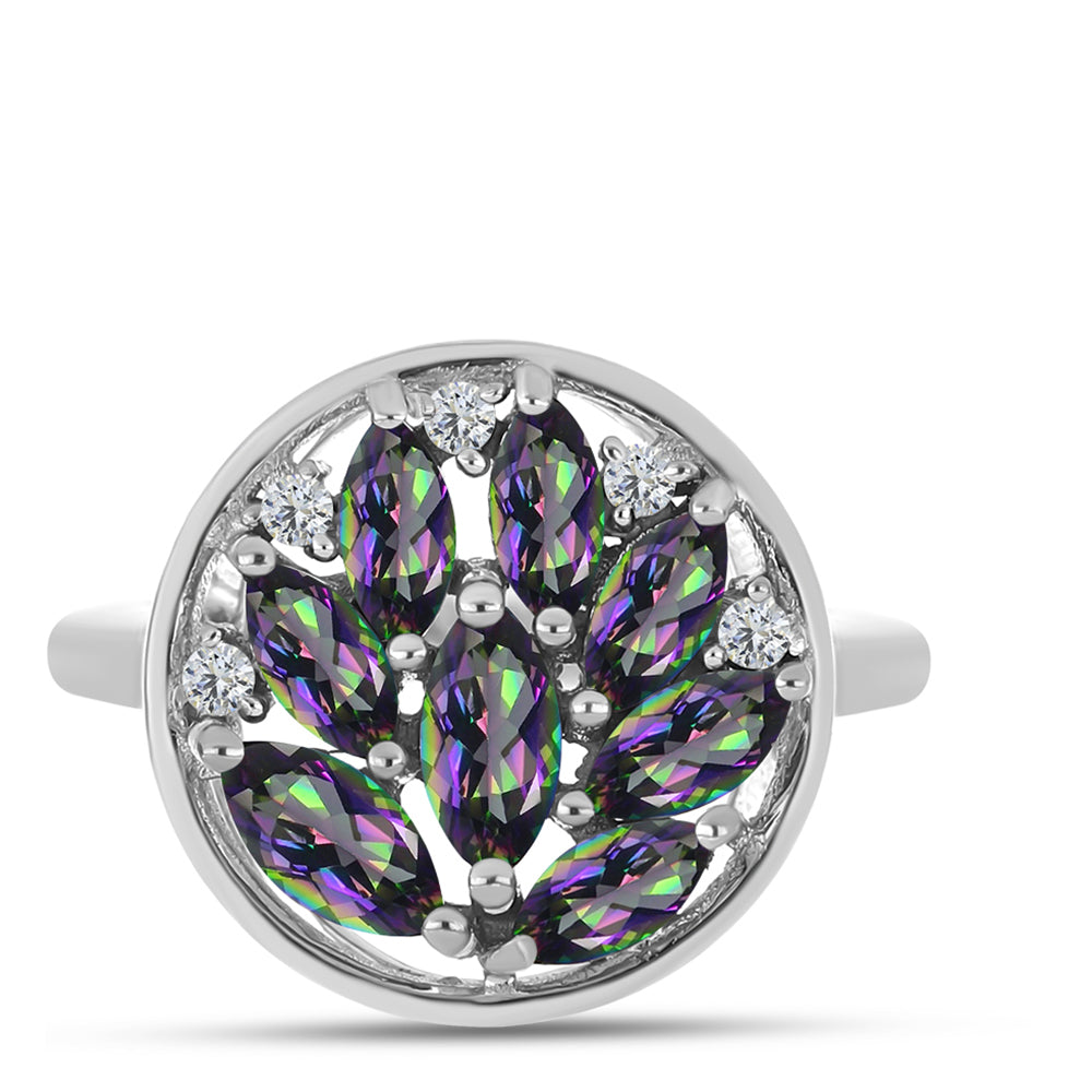 Pierścionek ze srebra próby 925 z brazylijskim kwarcem zielonym i białym topazem 1 