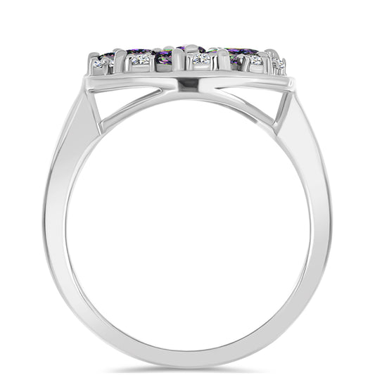 Pierścionek ze srebra próby 925 z brazylijskim kwarcem zielonym i białym topazem