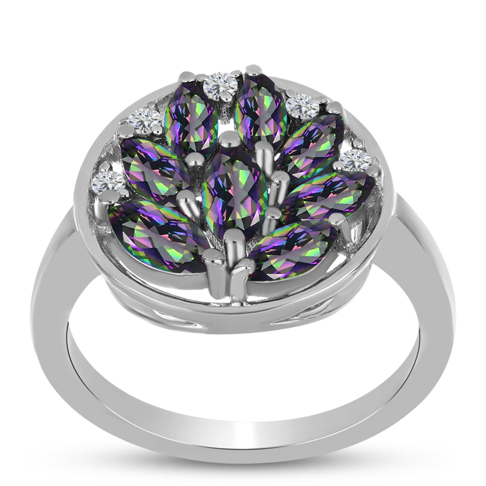 Pierścionek ze srebra próby 925 z brazylijskim kwarcem zielonym i białym topazem 3 