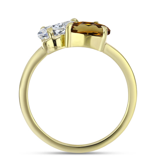 Pierścionek srebrny pozłacany z koniakowym kwarcem i białym topazem