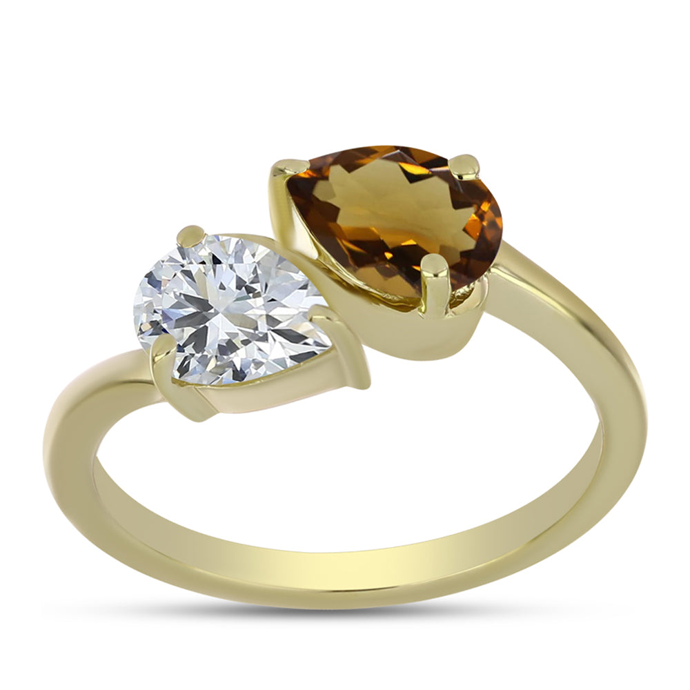 Pierścionek srebrny pozłacany z koniakowym kwarcem i białym topazem 3 