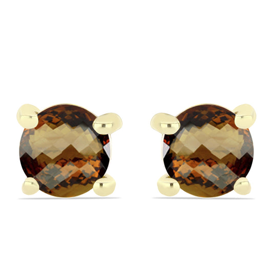 Kolczyki srebrne pozłacane z koniakowym kwarcem