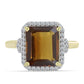 Pierścionek srebrny pozłacany z koniakowym kwarcem i białym topazem