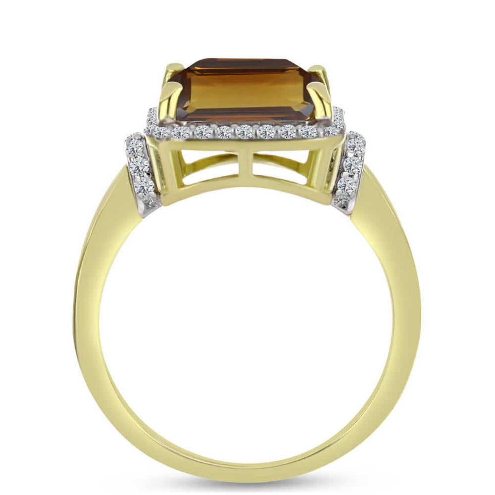 Pierścionek srebrny pozłacany z koniakowym kwarcem i białym topazem 2 