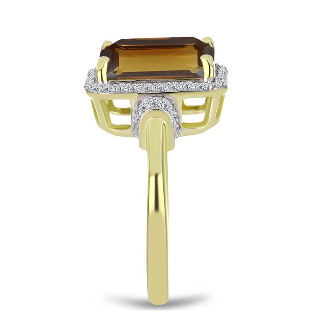 Pierścionek srebrny pozłacany z koniakowym kwarcem i białym topazem 4 