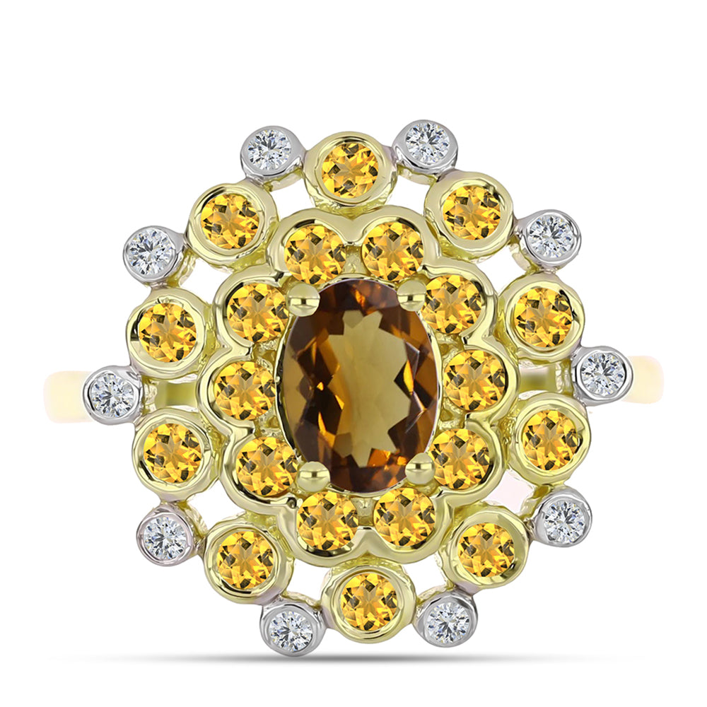 Pierścionek srebrny pozłacany z koniakowym kwarcem i białym topazem 1 