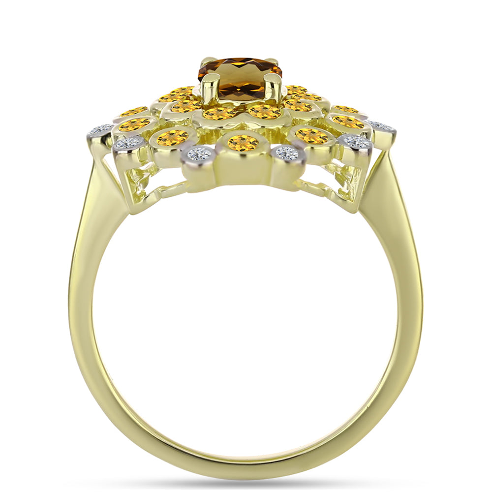 Pierścionek srebrny pozłacany z koniakowym kwarcem i białym topazem 2 