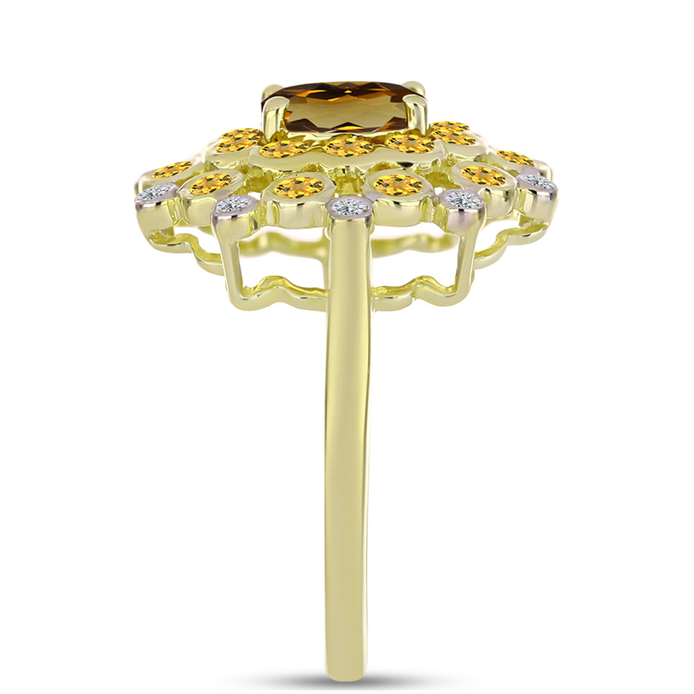 Pierścionek srebrny pozłacany z koniakowym kwarcem i białym topazem 4 