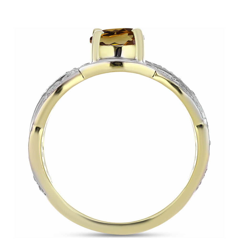 Pierścionek srebrny pozłacany z koniakowym kwarcem i białym topazem