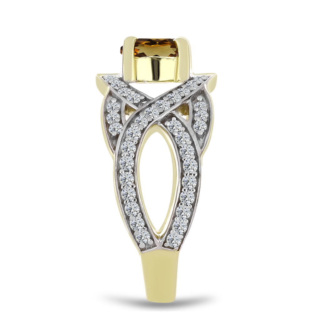 Pierścionek srebrny pozłacany z koniakowym kwarcem i białym topazem 4 