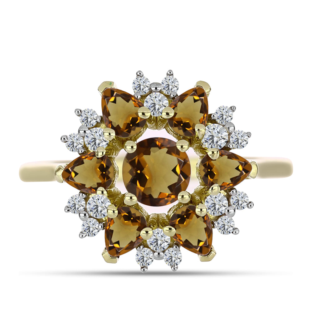 Pierścionek srebrny pozłacany z koniakowym kwarcem i białym topazem 1 
