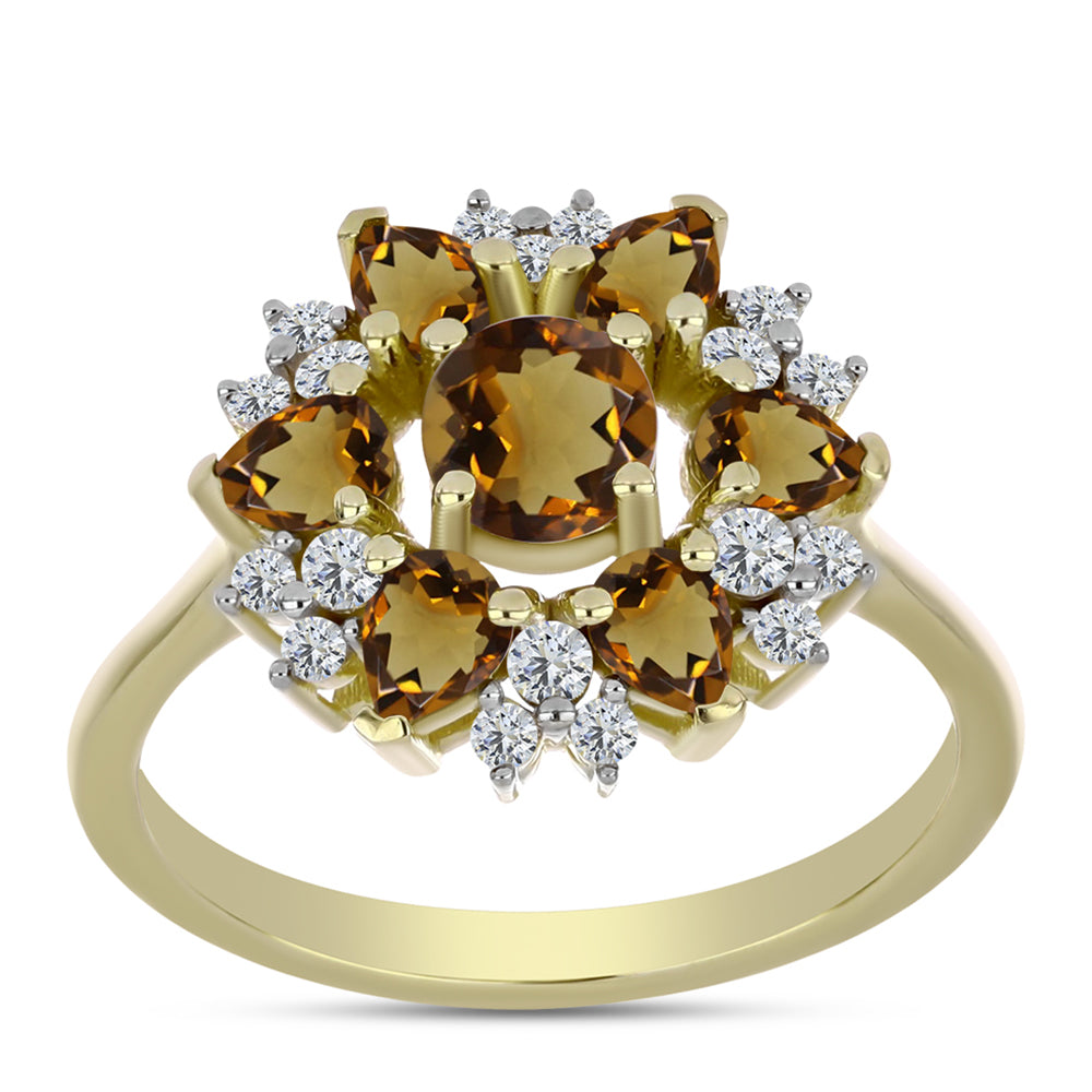 Pierścionek srebrny pozłacany z koniakowym kwarcem i białym topazem 3 