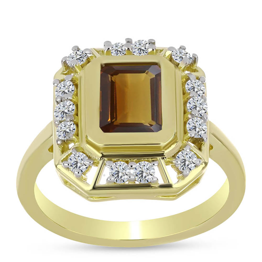 Pierścionek srebrny pozłacany z koniakowym kwarcem i białym topazem 3 