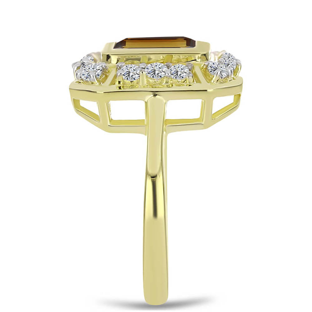 Pierścionek srebrny pozłacany z koniakowym kwarcem i białym topazem