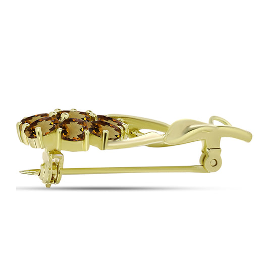 Broszka srebrny pozłacany z koniakowym kwarcem i białym topazem