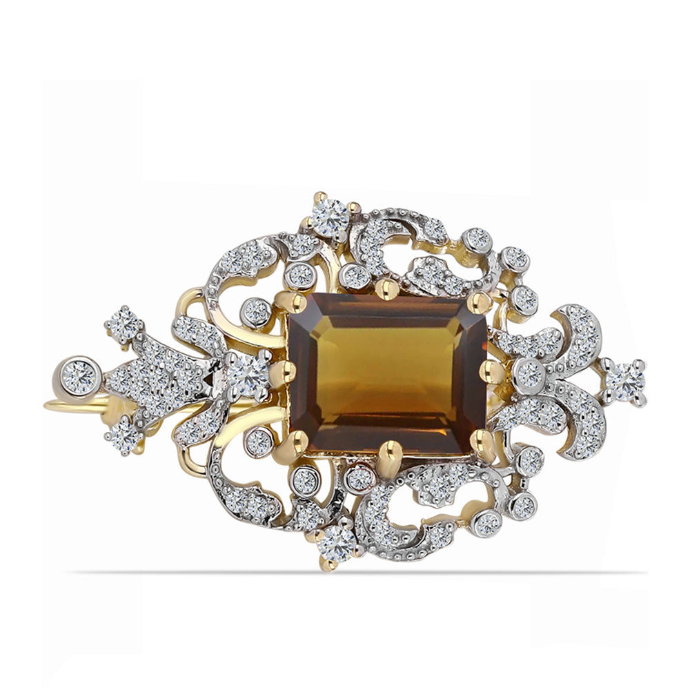 Broszka srebrny pozłacany z koniakowym kwarcem i białym topazem 1 