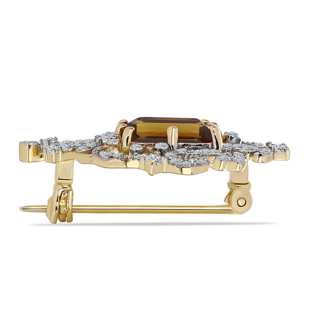 Broszka srebrny pozłacany z koniakowym kwarcem i białym topazem 2 