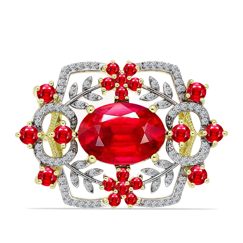 Broszka srebrny pozłacany z czerwonym agatem i białym topazem 1 