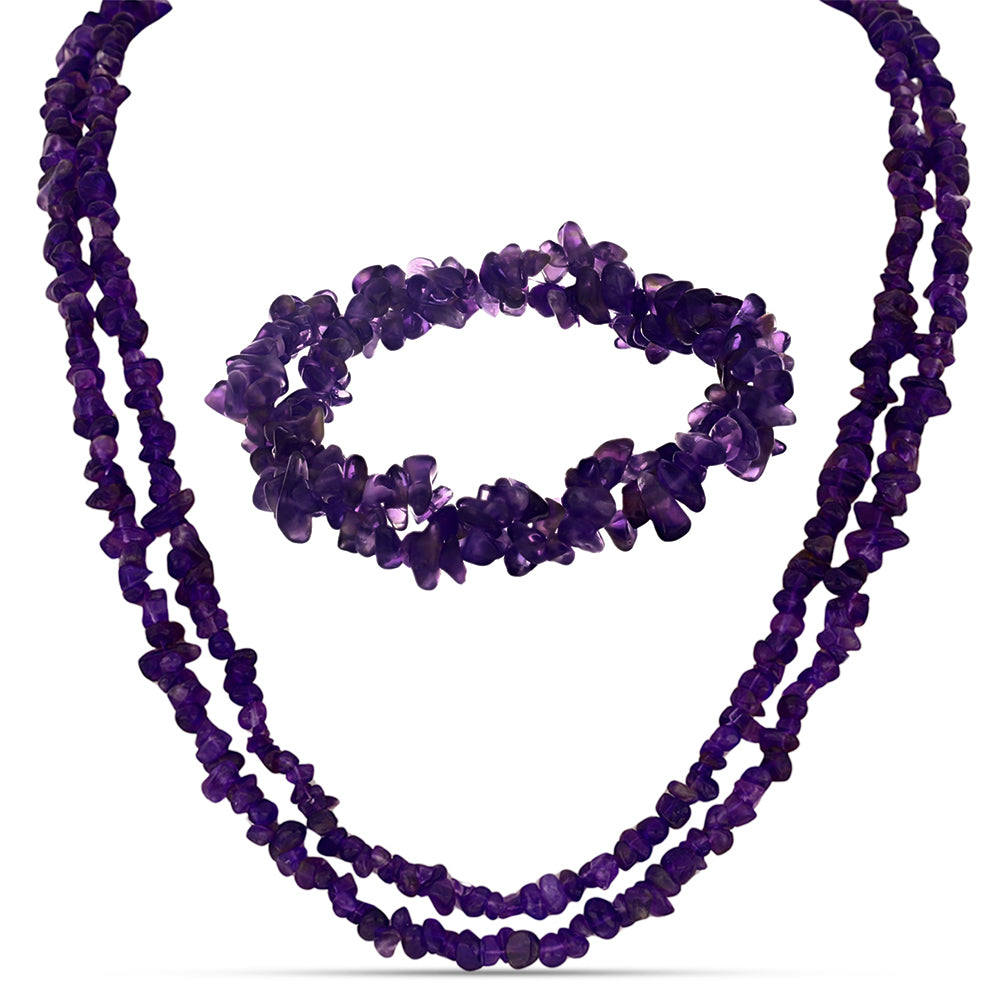 Zestaw bryłka z purpurowym agatem ( Naszyjnik+Bransoletka )
