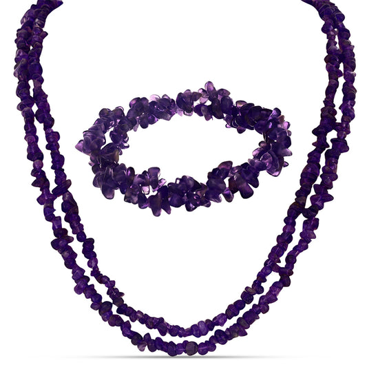 Zestaw bryłka z purpurowym agatem ( Naszyjnik+Bransoletka )
