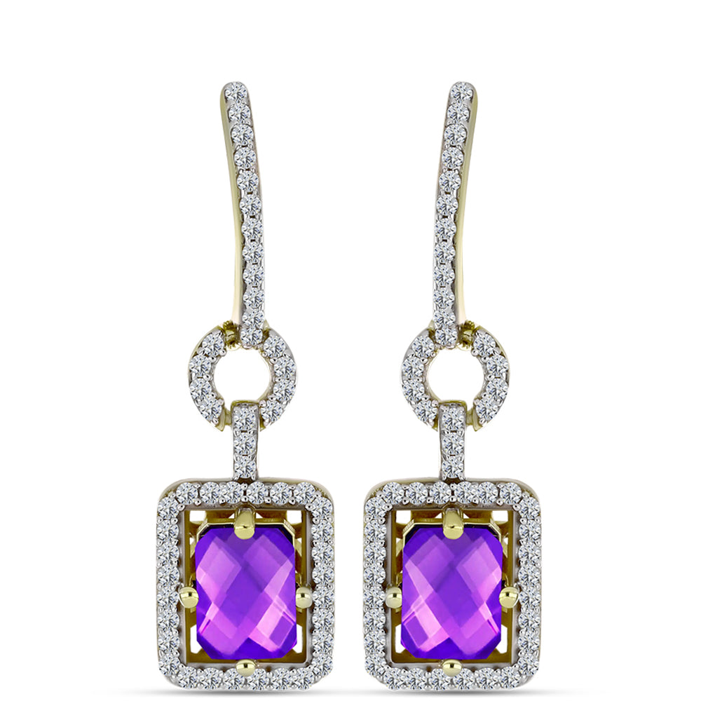 Kolczyki srebrne pozłacane z purpurowym agatem i białym topazem