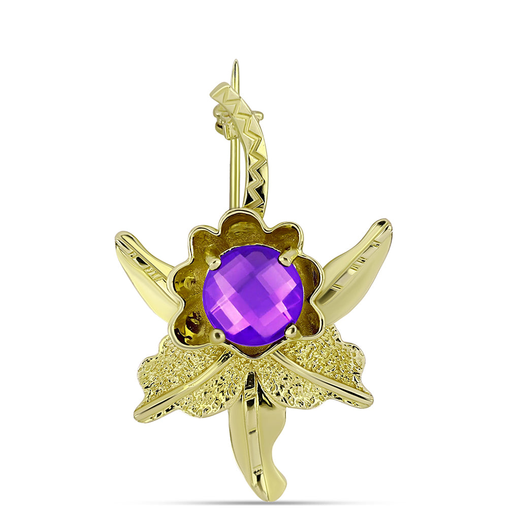 Broszka srebrny pozłacany z purpurowym agatem