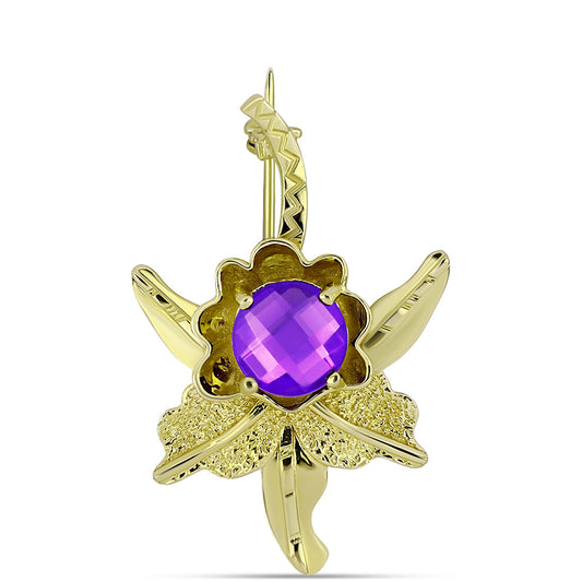 Broszka srebrny pozłacany z purpurowym agatem