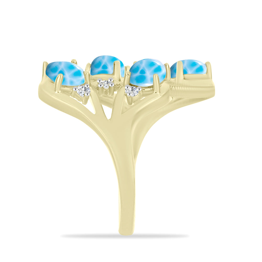 Pierścionek srebrny pozłacany z larimarem i białym topazem