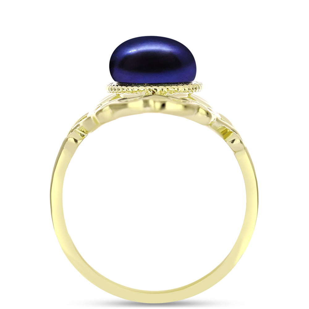 Pierścionek srebrny pozłacany z czarną perłą hodowlaną słodkowodną
