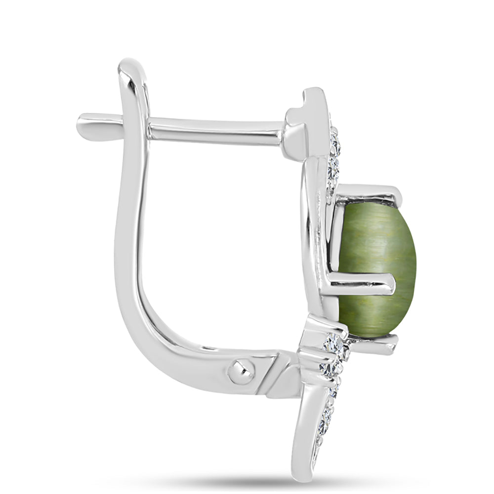 Kolczyki ze srebra próbe 925 z zielonym kocim okiem i białym topazem 2 