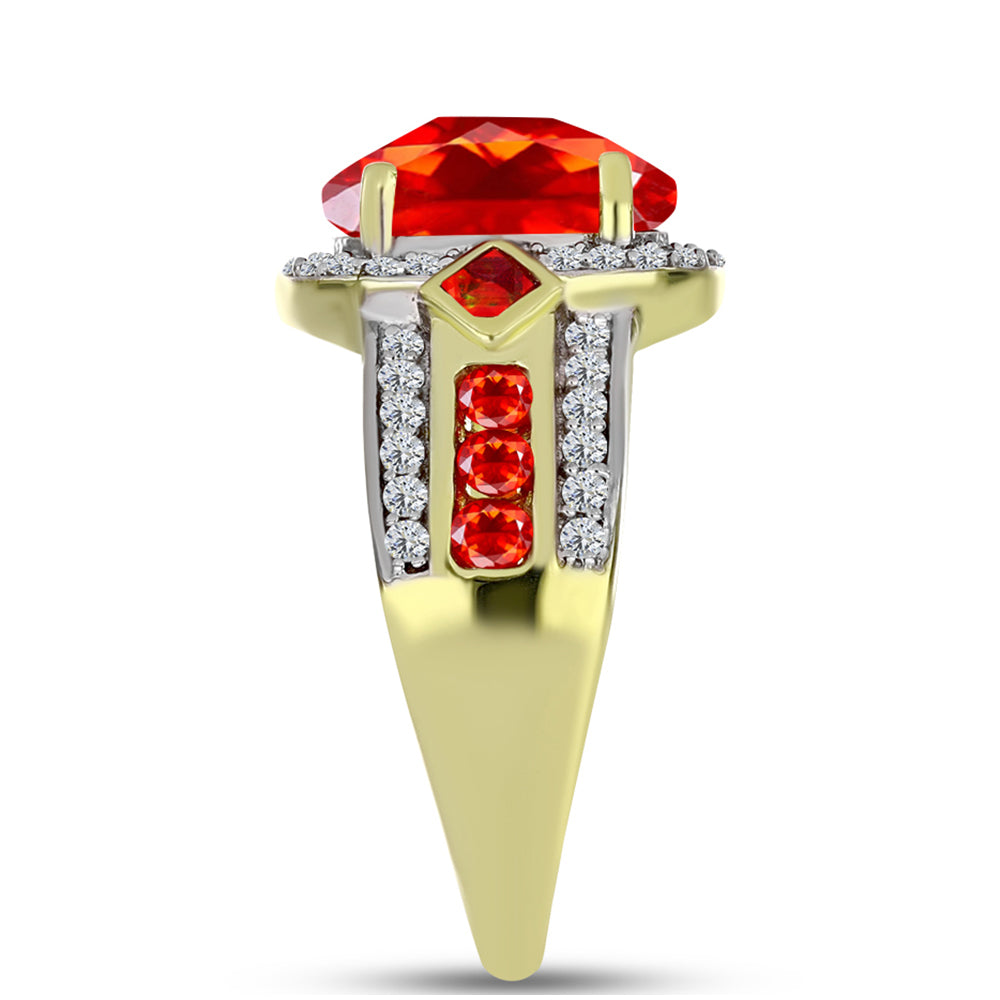 Pierścionek srebrny pozłacany z ognistym opalem i białym topazem