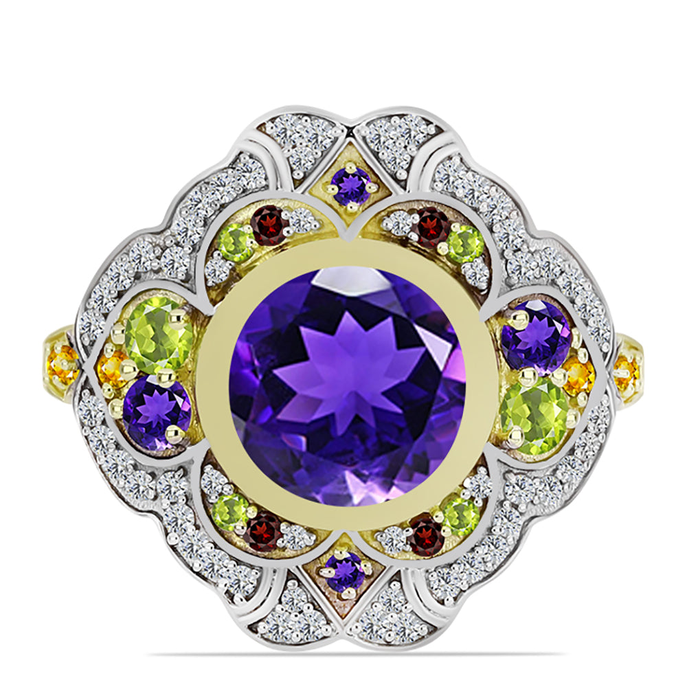 Pierścionek srebrny pozłacany z marokańskim ametystem i cytrynem uralskim 1 