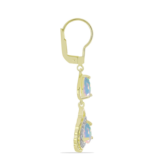 Kolczyki srebrne pozłacane z opalem Welo i białym topazem