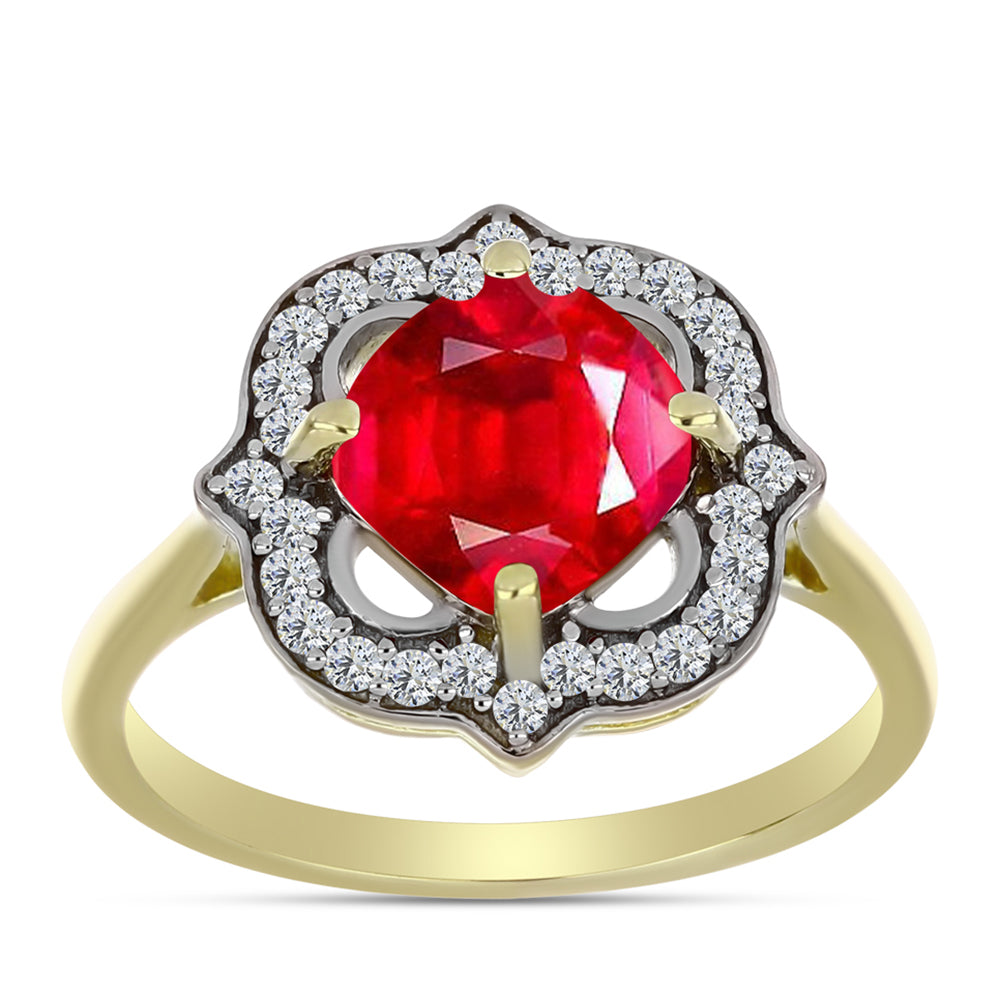 Pierścionek srebrny pozłacany z czerwonym agatem i białym topazem