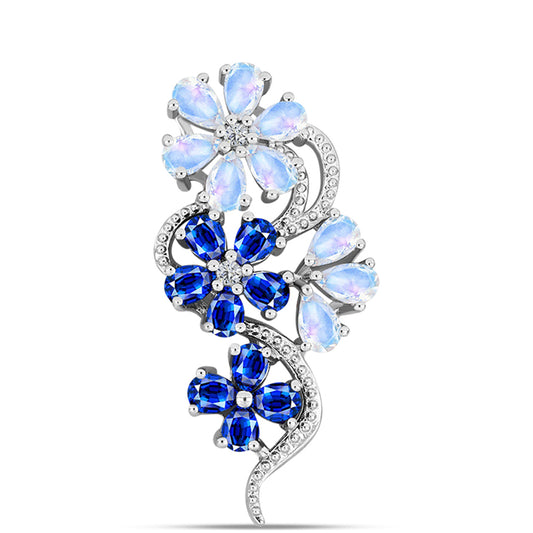 Zawieszka ze srebra próba 925 z australijskim niebieskim szafirem i tęczowym kamieniem księżycowym