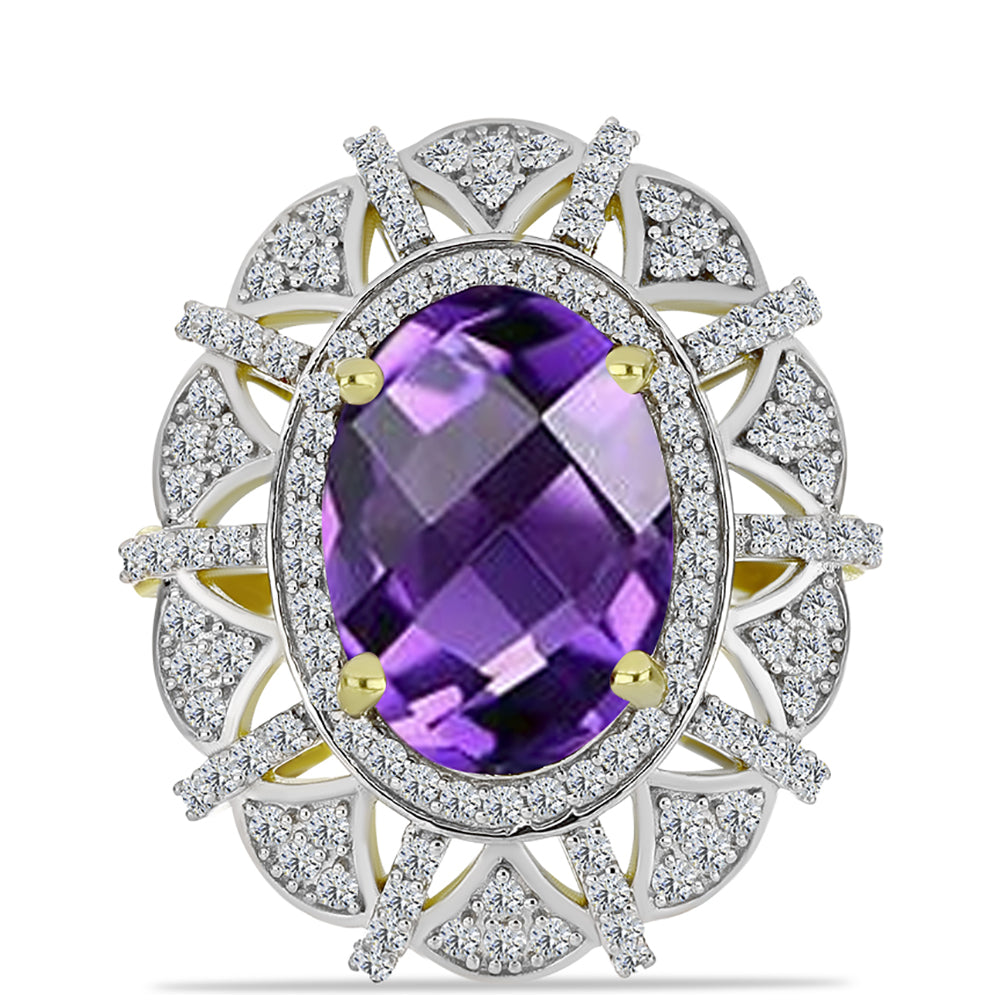 Pierścionek srebrny pozłacany z marokańskim ametystem i białym topazem 1 