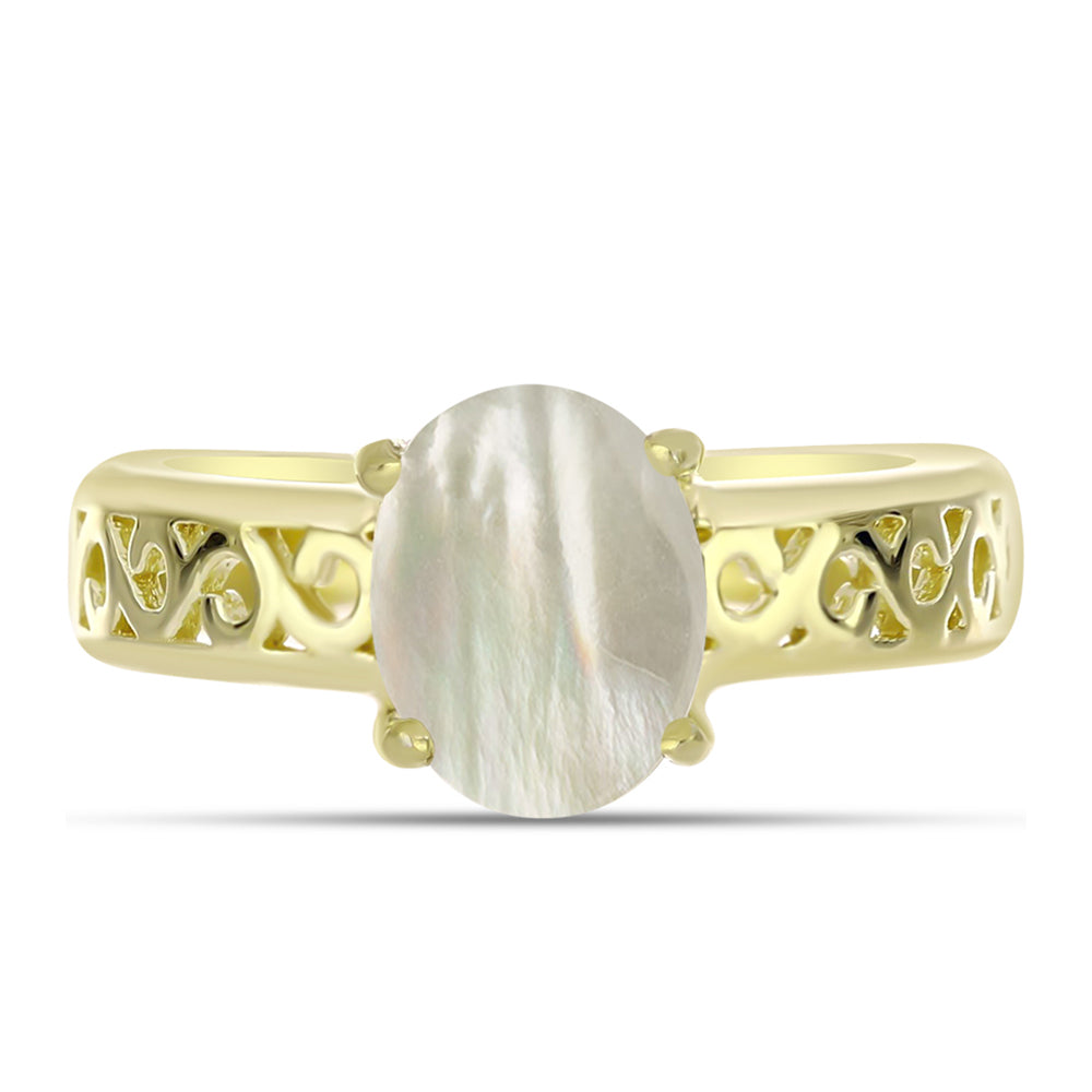 Pierścionek srebrny pozłacany z matką pereł