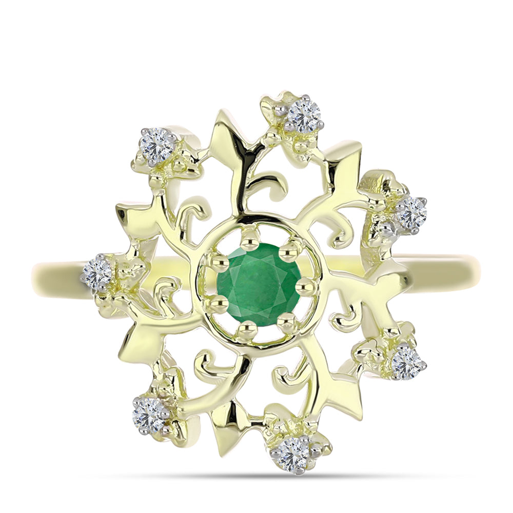 Pierścionek srebrny pozłacany z brazylijskim szmaragdem i białym topazem